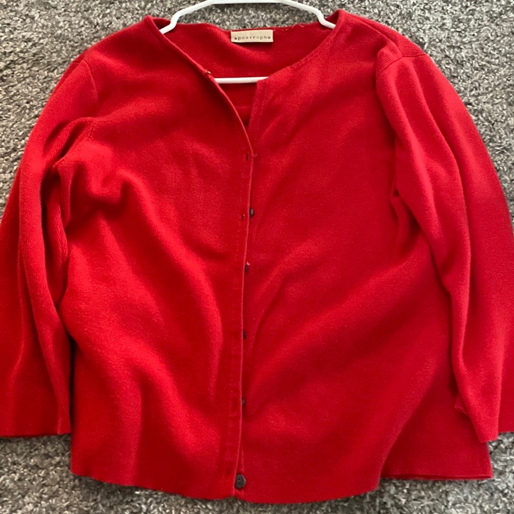 Red button-up cardigan